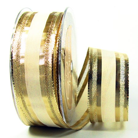 Dekoband Power: 38mm breit / 25m, creme-gold