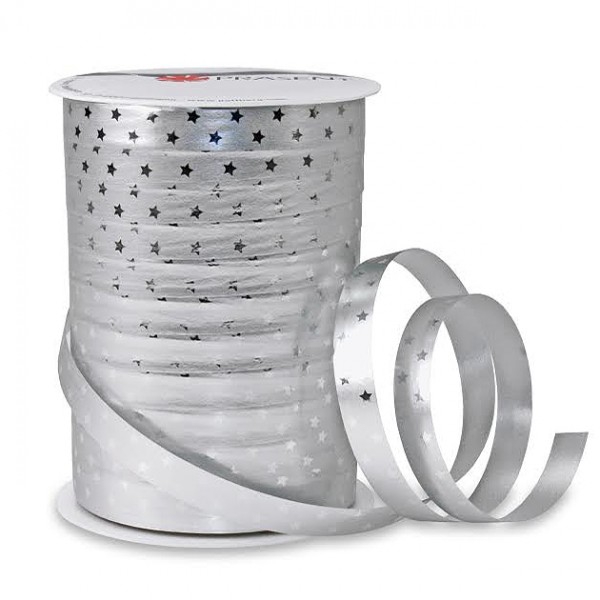 Poly-Ringelband GLOSSY-STAR: 10mm breit / 100m-Rolle, silber.