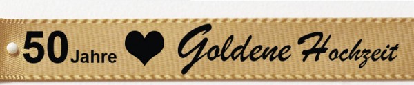 Satinband "Goldene Hochzeit", gold: 15mm breit / 25m-Rolle