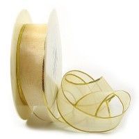 Organzaband-Magic: Creme-Gold, 25m-Rolle - 25mm breit Organzaband-Magic: Creme-Gold, 25m-Rolle - 25mm breit