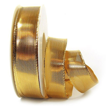 Goldband Glory: 25mm breit / 25m-Rolle, mit Drahtkante