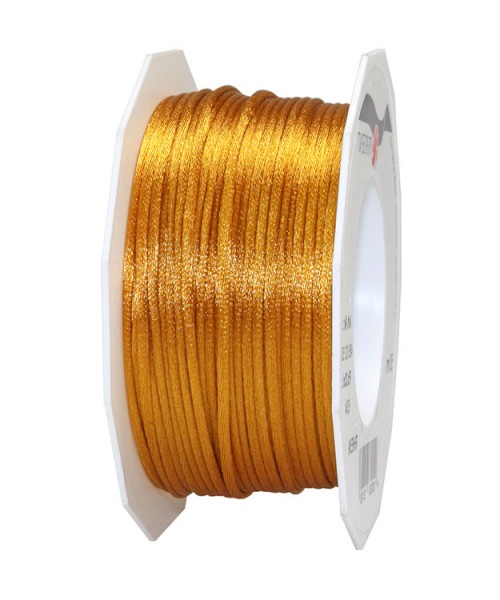 Satinkordel, altgold: 3 mm breit - 50-Meter-Rolle