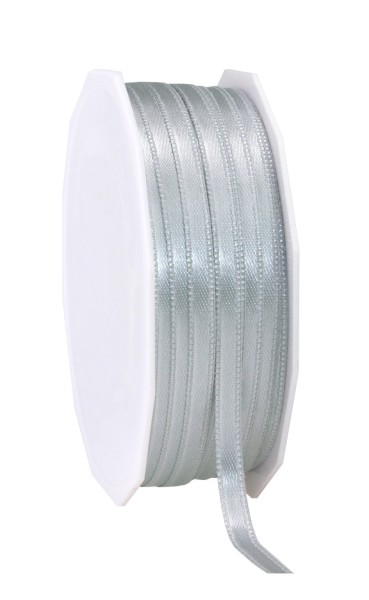 Satinband-PRÄSENT, silber-grau: 6mm breit / 50m-Rolle, mit feiner Webkante.