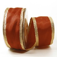 Dekoband Classic, braun-gold: 50mm breit / 25m, mit Drahtkante Dekoband Classic, braun-gold: 50mm breit / 25m, mit Drahtkante