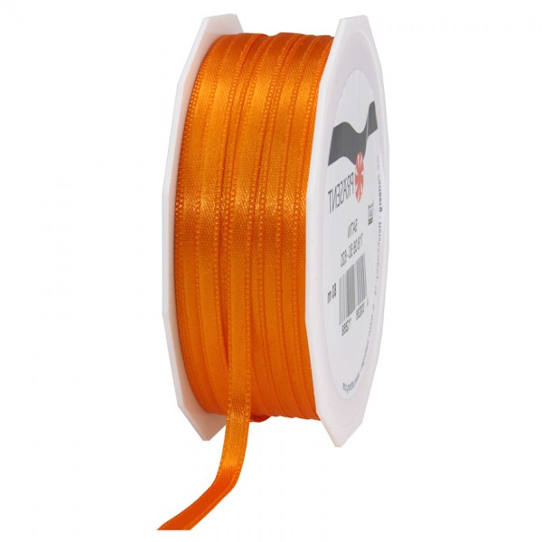 Satinband-PRÄSENT, orange: 6mm breit / 50m-Rolle, mit feiner Webkante.