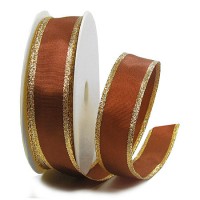 Dekoband Classic: 25mm breit / 25m, braun-gold Dekoband Classic: 25mm breit / 25m, braun-gold