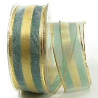 Organzaband-Fine: Grün-Gold, mit Draht, 25m-Rolle -38mm breit Organzaband-Fine: Grün-Gold, mit Draht, 25m-Rolle -38mm breit
