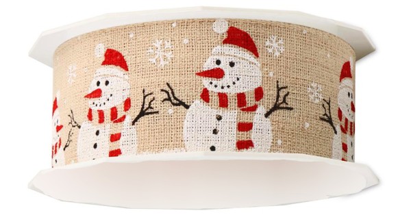 SCHNEEMANN-Weihnachtsband, creme-rot: 40mm breit / 15m-Rolle