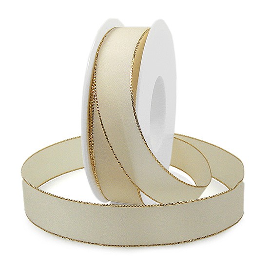 Basic-Drahtkantenband: 25mm breit / 25m, creme-gold