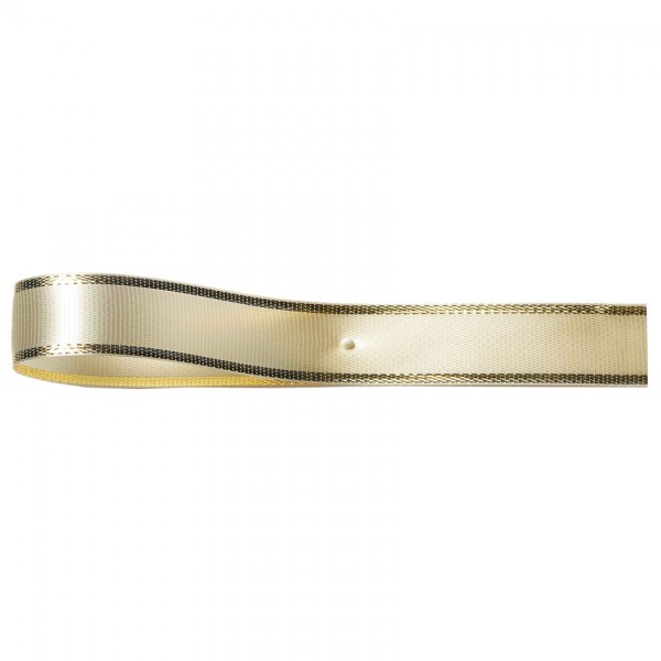 Satinband-EASY, creme-gold: 10mm breit / 25m-Rolle, mit Lurex-Gold-Kante.