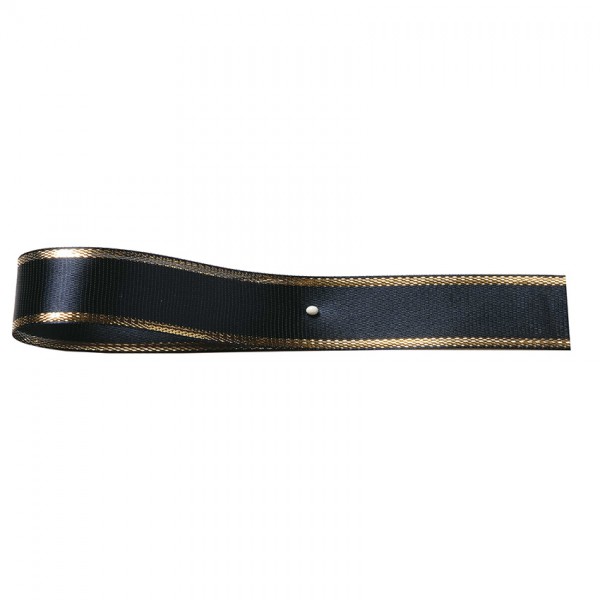 Satinband-EASY, nachtblau-gold: 10mm breit / 25m-Rolle, mit Lurex-Gold-Kante.