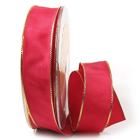 Dekoband Basic: 25mm breit / 25m, rot-gold