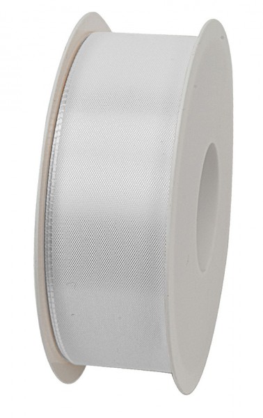 Taftband, weiss: 40mm breit / 50m-Rolle, mit feiner Webkante.