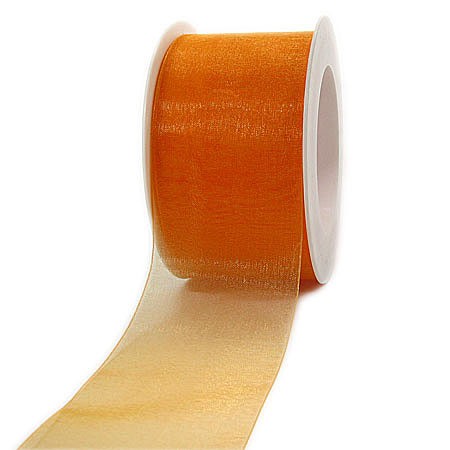 Organzaband mit Drahtkante: 60mm breit / 25m-Rolle, orange.