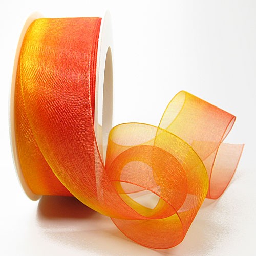 Organzaband RAINBOW, 38mm breit /25m-Rolle: gelb-orange