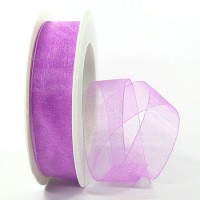 Organzaband mit Drahtkante, 25mm breit, 25m-Rolle: lavendel Organzaband mit Drahtkante, 25mm breit, 25m-Rolle: lavendel
