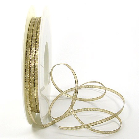 Satinband-Brokat, gold: 3mm breit / 50m-Rolle.