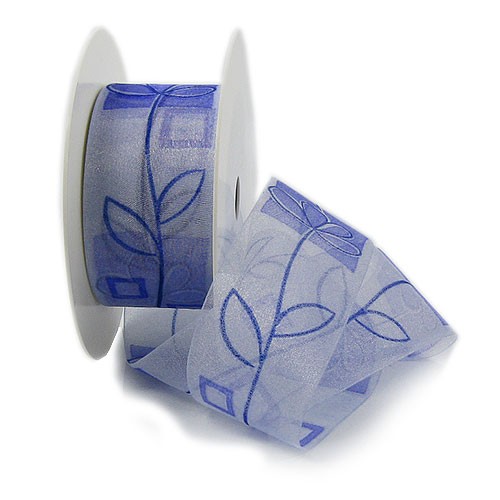 Dekorband-Stilblüte: 40mm breit / 25m-Rolle, blau