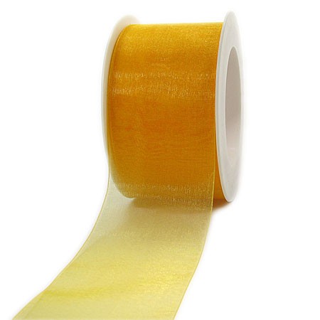 Organzaband mit Drahtkante: 60mm breit / 25m-Rolle, gelb