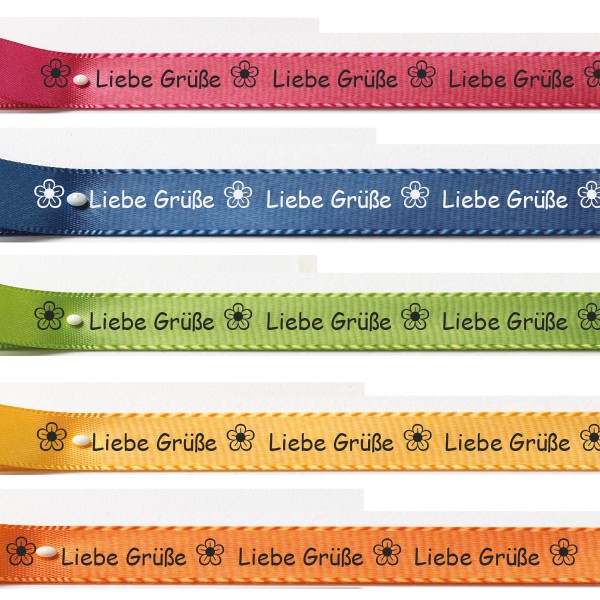Satinband "Liebe Grüße"-Farbauswahl: 15mm breit / 25m-Rolle