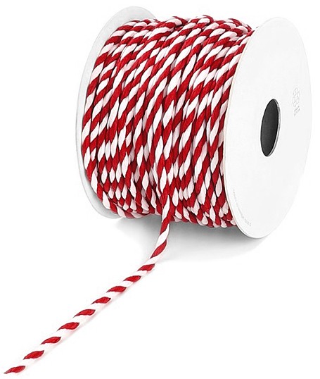 Papier-Kordel, rot-weiß (Öko): 4mm breit Ø / 25m-Rolle