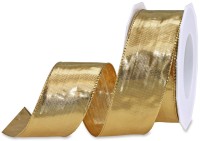 Goldband Glory: 38mm breit / 25m-Rolle, mit Drahtkante Goldband Glory: 38mm breit / 25m-Rolle, mit Drahtkante