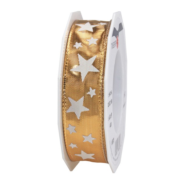 Weihnachtsband-STAR: 25mm breit / 20m-Rolle, mit Drahtkante