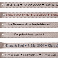 Ihre Namen und Daten auf silbergrauem Satinband: 15mm breit / 25m-Roille Ihre Namen und Daten auf silbergrauem Satinband: 15mm breit / 25m-Roille