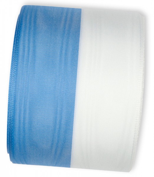 Vereinsband Schützenband, blau-weiss, 75mm breit / 25m-Rolle, mit Moiré-Struktur.