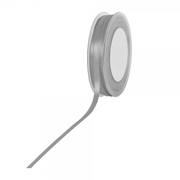 Satinband SIMPEL, grau-silber: 6 mm breit / 50 Meter, mit einfacher schlichter Webkante.