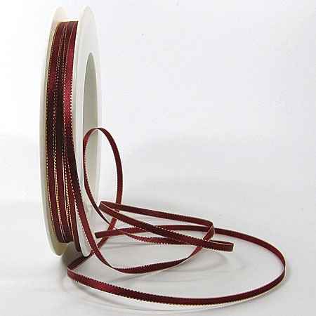 Satinband SINFINITY, weinrot-gold: 3mm breit / 50m-Rolle, mit feiner Webkante.