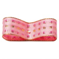 Dekorband-GLAMOUR, rosa-gold: 25mm breit / 25m-Rolle, mit Drahtkante Dekorband-GLAMOUR, rosa-gold: 25mm breit / 25m-Rolle, mit Drahtkante