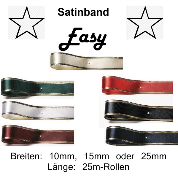 Satinband EASY mit Goldkante: Breiten- und Farbauswahl