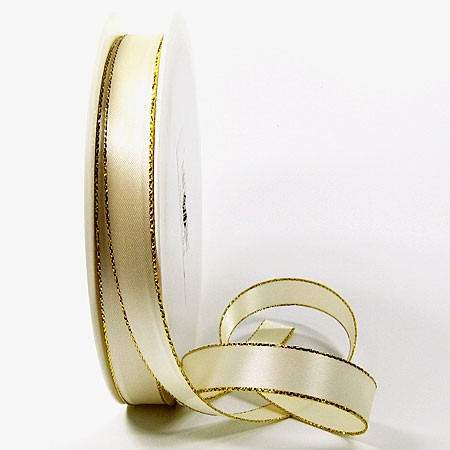 Satinband-VEGAS, mit Lurex-Goldkante: 15mm breit / 50m-Rolle, creme-gold