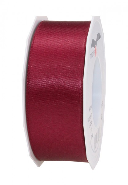 Satinband-PRÄSENT, weinrot: 40mm breit / 25m-Rolle, mit feiner Webkante.