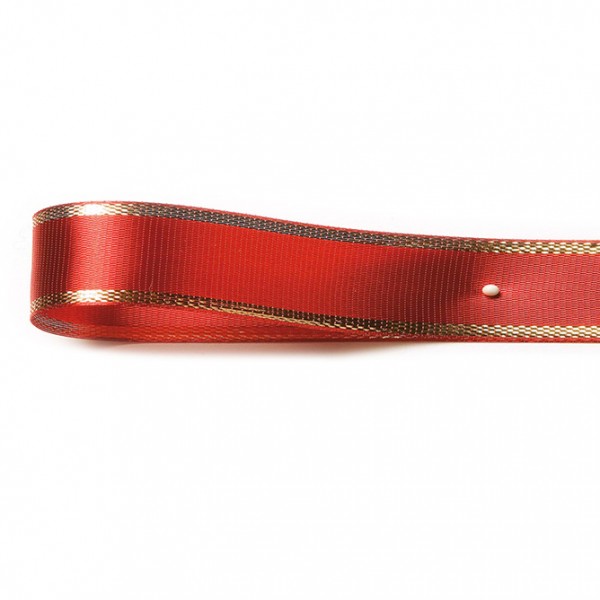Satinband-EASY, rot-gold: 10mm breit / 25m-Rolle, mit Lurex-Gold-Kante.