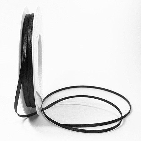 Satinband SINFINITY, schwarz: 3mm breit / 50m-Rolle, mit feiner Webkante.