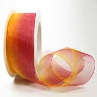 Organzaband-RAINBOW, orange-rot: 38mm breit/25m-Rolle Organzaband-RAINBOW, orange-rot: 38mm breit/25m-Rolle