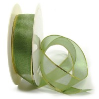 Organzaband-Magic: Lindgrün-Gold, 25m-Rolle - 25mm breit Organzaband-Magic: Lindgrün-Gold, 25m-Rolle - 25mm breit