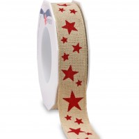 Weihnachtsleinenband-SALZBURG: 25mm breit / 15m-Rolle natur/rot Weihnachtsleinenband-SALZBURG: 25mm breit / 15m-Rolle natur/rot