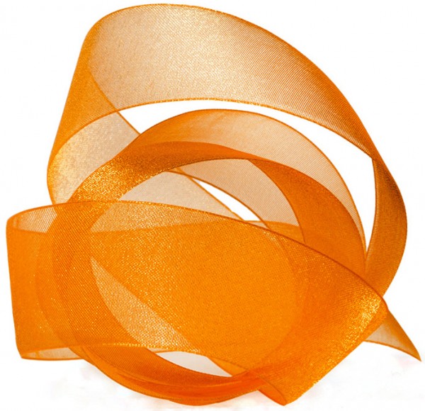 Organzaband-CHIFFON, orange: 40mm breit / 50m-Rolle, mit feiner Webkante.