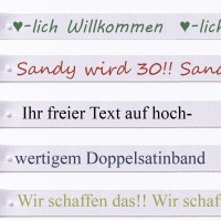 Ihr Text auf Satinband hellblau: 15mm breit / 25m-Rolle Ihr Text auf Satinband hellblau: 15mm breit / 25m-Rolle