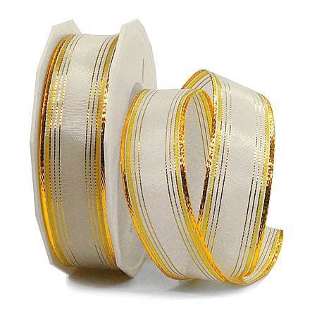 Dekorband-Chamonix: 25mm breit / 20m-Rolle, creme-gold