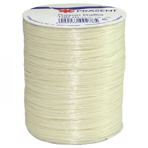 Raffia - RAYON, Bindebast: 10mm breit / 100m-Rolle, creme