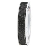 GLITTER-Satinband: 15mm breit/20m-Rolle, schwarz mit Silber-Glitzer GLITTER-Satinband: 15mm breit/20m-Rolle, schwarz mit Silber-Glitzer