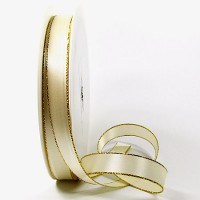 Satinband-VEGAS, mit Lurex-Goldkante: 15mm breit / 50m-Rolle, creme-gold Satinband-VEGAS, mit Lurex-Goldkante: 15mm breit / 50m-Rolle, creme-gold