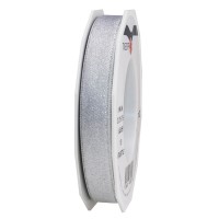 GLITTER-Satinband: 15mm breit / 20m-Rolle, weiss mit Silber-Glitzer GLITTER-Satinband: 15mm breit / 20m-Rolle, weiss mit Silber-Glitzer