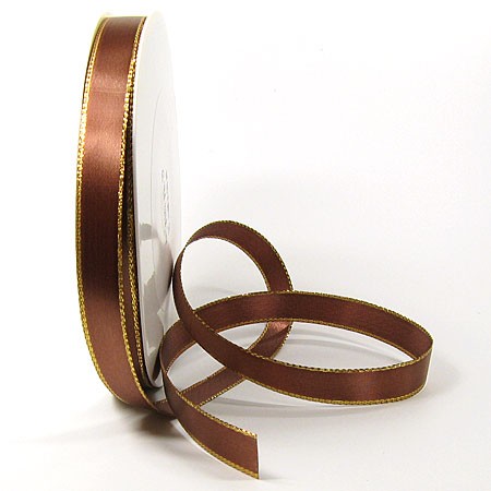 Satinband-VEGAS, mit Lurex-Goldkante: 15mm breit / 50m-Rolle, braun-gold