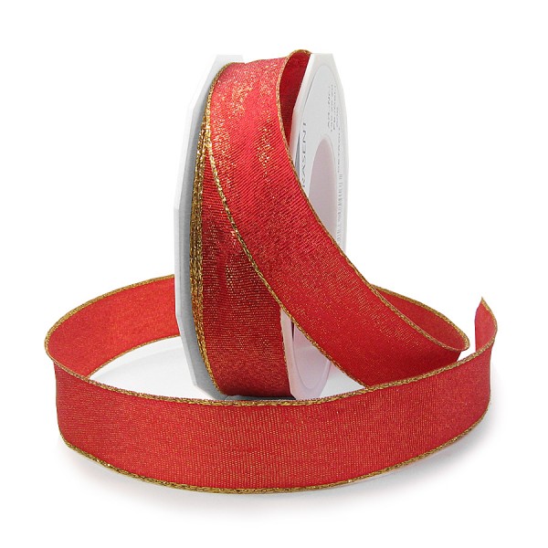 Weihnachtsband "DETROIT": 25mm breit / 20m-Rolle, rot-gold.