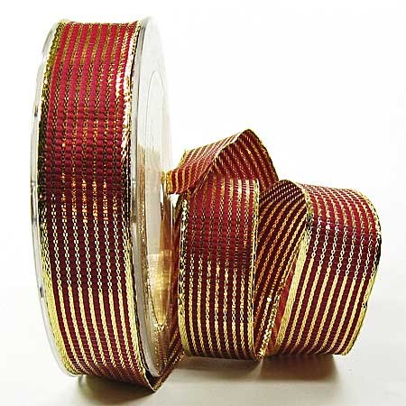 Geschenkband-LINES, bordeaux-gold: 25mm breit / 25m-Rolle, mit Drahtkante